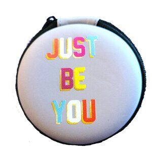 NWOT Earbuds Case Grey with "Just Be You" Colorful Graphic